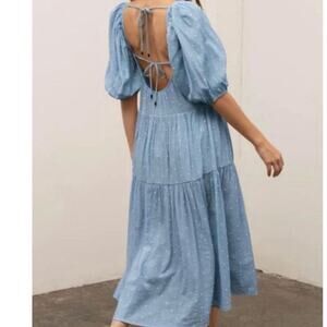 Moon River Medium Midi Dress Anthropologie Dot Cut out tie back Boho Prairie